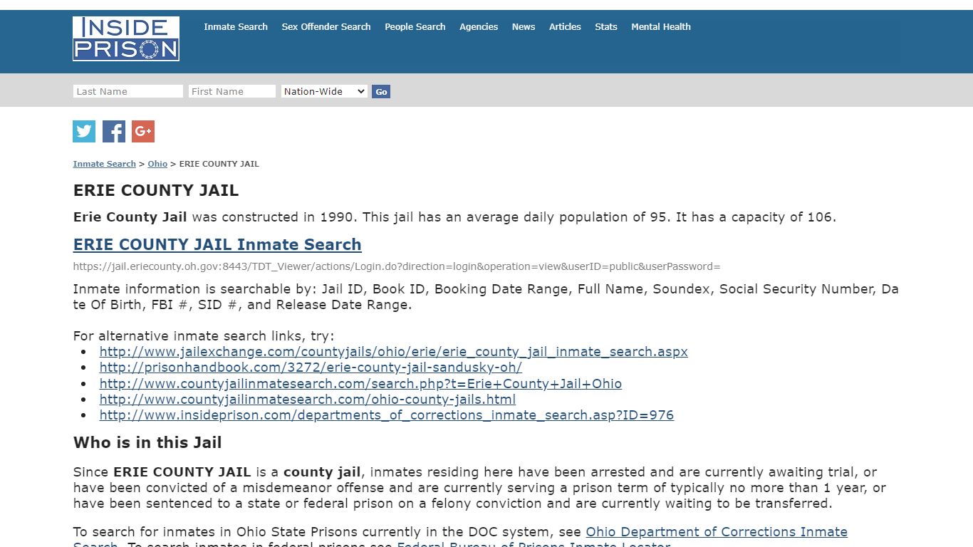 ERIE COUNTY JAIL - Ohio - Inmate Search